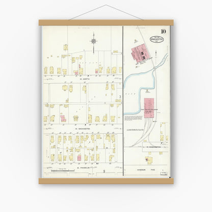 Old map wall art mockup — magnetic wood frame on white wall — Sanborn Fire Insurance Map from Winchester, Randolph County, Indiana (1914), Sheet #0010