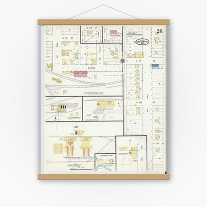 Old map wall art mockup — magnetic wood frame on white wall — Sanborn Fire Insurance Map from Barberton, Summit County, Ohio (1916), Sheet #0026