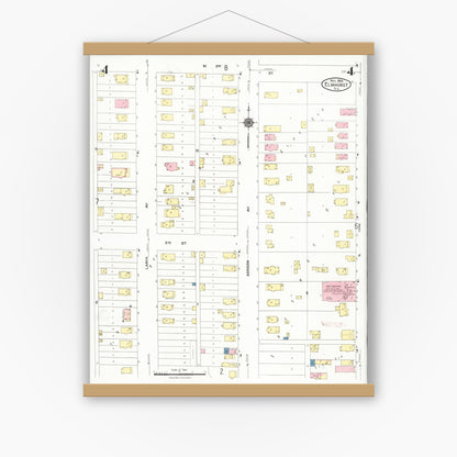 Old map wall art mockup — magnetic wood frame on white wall — Sanborn Fire Insurance Map from Elmhurst, Du Page County, Illinois (1924), Sheet #0004