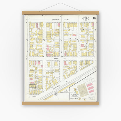 Old map wall art mockup — magnetic wood frame on white wall — Sanborn Fire Insurance Map from Cairo, Alexander County, Illinois (1901), Sheet #0013