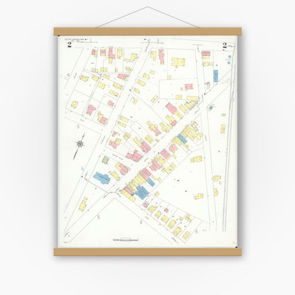Old map wall art mockup — magnetic wood frame on white wall — Sanborn Fire Insurance Map from Yellow Springs, Greene County, Ohio (1937), Sheet #0002