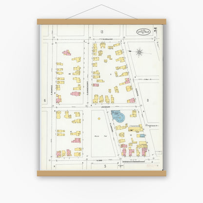 Old map wall art mockup — magnetic wood frame on white wall — Sanborn Fire Insurance Map from Little Falls, Herkimer County, New York (1900), Sheet #0007