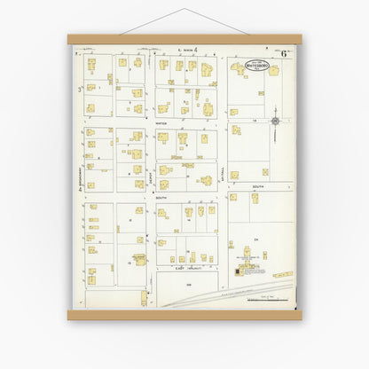 Old map wall art mockup — magnetic wood frame on white wall — Sanborn Fire Insurance Map from Whitesboro, Grayson County, Texas (1915), Sheet #0006