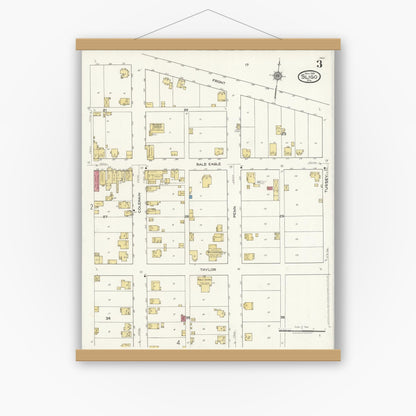 Old map wall art mockup — magnetic wood frame on white wall — Sanborn Fire Insurance Map from Sligo, Clarion County, Pennsylvania (1921), Sheet #0003