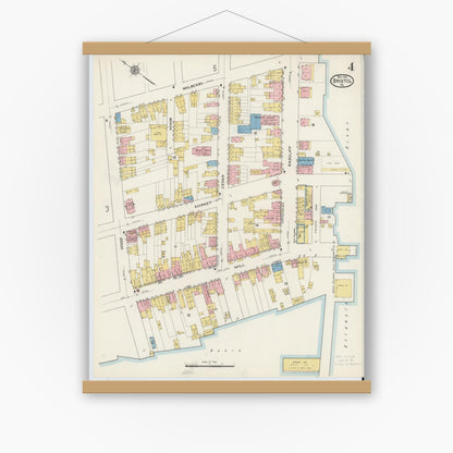 Old map wall art mockup — magnetic wood frame on white wall — Sanborn Fire Insurance Map from Bristol, Bucks County, Pennsylvania (1915), Sheet #0004