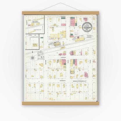 Old map wall art mockup — magnetic wood frame on white wall — Sanborn Fire Insurance Map from Saint Joseph, Champaign County, Illinois (1909), Sheet #0001