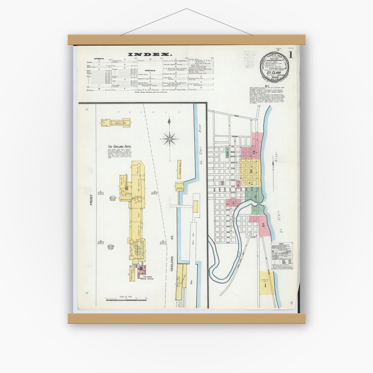 Old map wall art mockup — magnetic wood frame on white wall — Sanborn Fire Insurance Map from Saint Clair, Saint Clair County, Michigan (1900) - Complete Map Set