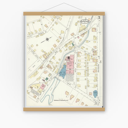 Old map wall art mockup — magnetic wood frame on white wall — Sanborn Fire Insurance Map from Roaring Spring, Blair County, Pennsylvania (1910), Sheet #0002