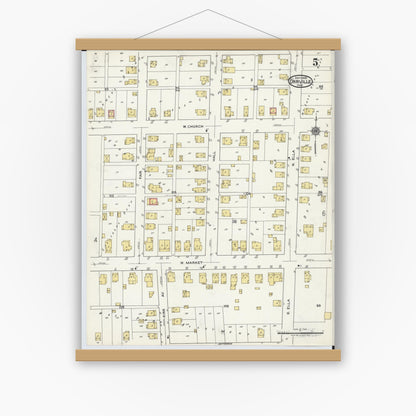 Old map wall art mockup — magnetic wood frame on white wall — Sanborn Fire Insurance Map from Orrville, Wayne County, Ohio (1920), Sheet #0005