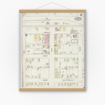 Old map wall art mockup — magnetic wood frame on white wall — Sanborn Fire Insurance Map from Du Quoin, Perry County, Illinois (1888), Sheet #0003