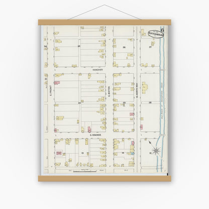 Old map wall art mockup — magnetic wood frame on white wall — Sanborn Fire Insurance Map from Northumberland, Northumberland County, Pennsylvania (1890), Sheet #0006