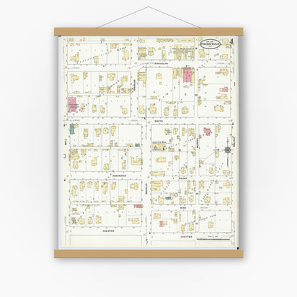 Old map wall art mockup — magnetic wood frame on white wall — Sanborn Fire Insurance Map from Pinckneyville, Perry County, Illinois (1910), Sheet #0004