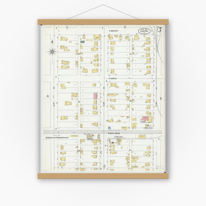 Old map wall art mockup — magnetic wood frame on white wall — Sanborn Fire Insurance Map from Canton, Fulton County, Illinois (1902), Sheet #0007