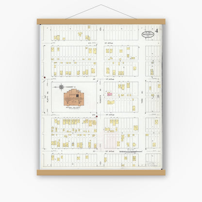 Old map wall art mockup — magnetic wood frame on white wall — Sanborn Fire Insurance Map from Nashwauk, Itasca County, Minnesota (1921), Sheet #0004