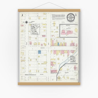 Old map wall art mockup — magnetic wood frame on white wall — Sanborn Fire Insurance Map from Pelican Rapids, Otter Tail County, Minnesota (1924) - Complete Map Set