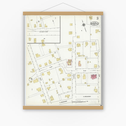 Old map wall art mockup — magnetic wood frame on white wall — Sanborn Fire Insurance Map from Winnsboro, Wood County, Texas (1921), Sheet #0003