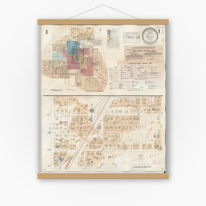 Old map wall art mockup — magnetic wood frame on white wall — Sanborn Fire Insurance Map from Rolla, Phelps County, Missouri (1948), Sheet #0001