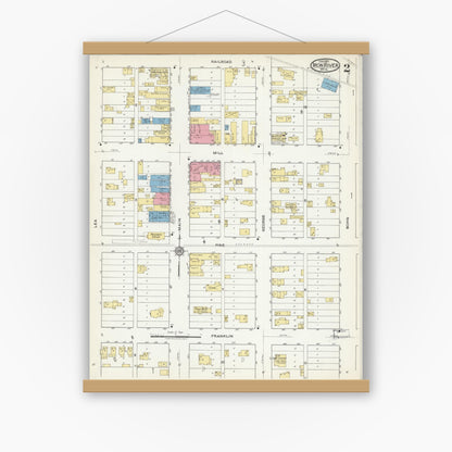 Old map wall art mockup — magnetic wood frame on white wall — Sanborn Fire Insurance Map from Iron River, Bayfield County, Wisconsin (1917), Sheet #0002