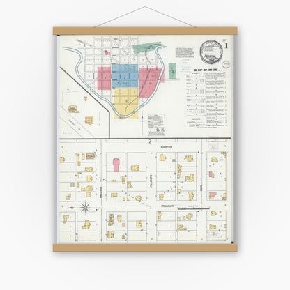 Old map wall art mockup — magnetic wood frame on white wall — Sanborn Fire Insurance Map from Preston, Fillmore County, Minnesota (1900) - Complete Map Set