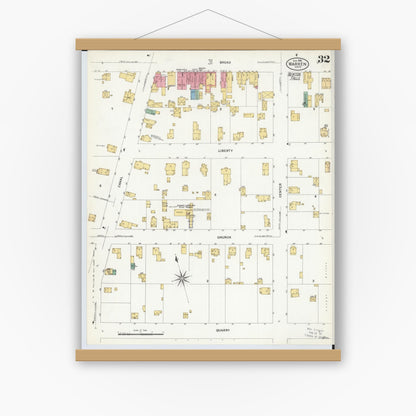 Old map wall art mockup — magnetic wood frame on white wall — Sanborn Fire Insurance Map from Warren, Trumbull County, Ohio (1908), Sheet #0032