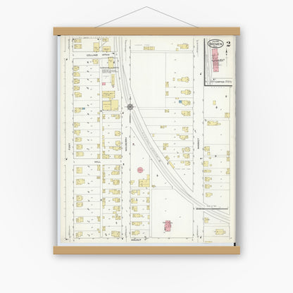 Old map wall art mockup — magnetic wood frame on white wall — Sanborn Fire Insurance Map from Bremen, Fairfield County, Ohio (1916), Sheet #0002