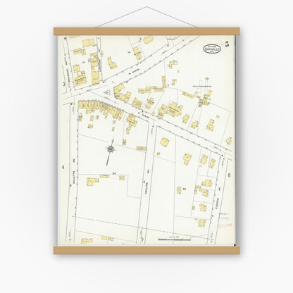 Old map wall art mockup — magnetic wood frame on white wall — Sanborn Fire Insurance Map from Sayville, Suffolk County, New York (1915), Sheet #0005