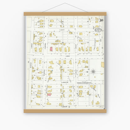 Old map wall art mockup — magnetic wood frame on white wall — Sanborn Fire Insurance Map from Bluffton, Wells County, Indiana (1900), Sheet #0010