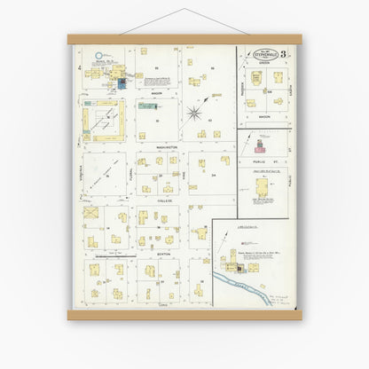Old map wall art mockup — magnetic wood frame on white wall — Sanborn Fire Insurance Map from Stephenville, Erath County, Texas (1907), Sheet #0003