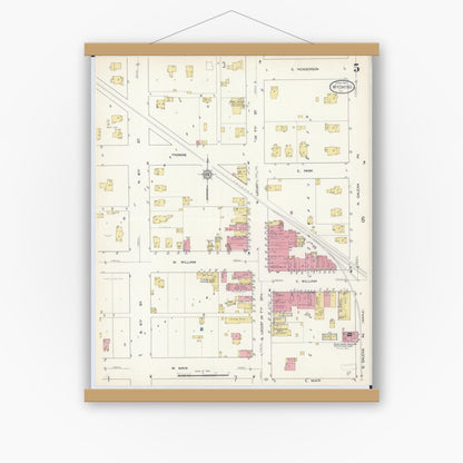 Old map wall art mockup — magnetic wood frame on white wall — Sanborn Fire Insurance Map from Wyoming, Stark County, Illinois (1913), Sheet #0005
