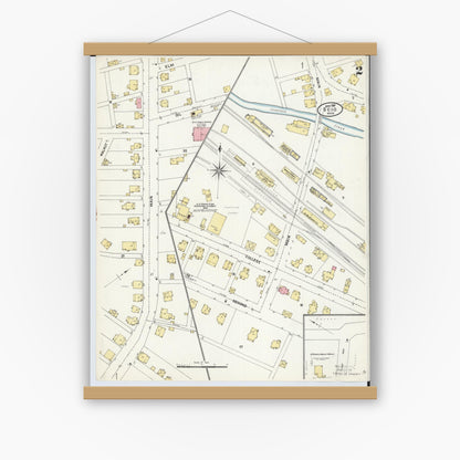 Old map wall art mockup — magnetic wood frame on white wall — Sanborn Fire Insurance Map from Scio, Harrison County, Ohio (1907), Sheet #0002