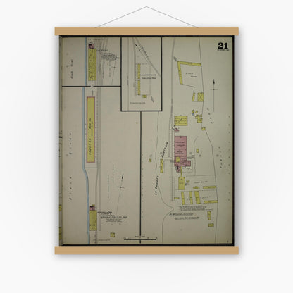 Old map wall art mockup — magnetic wood frame on white wall — Sanborn Fire Insurance Map from La Crosse, La Crosse County, Wisconsin (1891), Sheet #0021