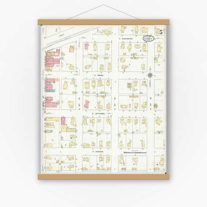 Old map wall art mockup — magnetic wood frame on white wall — Sanborn Fire Insurance Map from Casey, Clark County, Illinois (1912), Sheet #0005