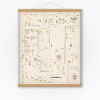 Old map wall art mockup — magnetic wood frame on white wall — Sanborn Fire Insurance Map from Richwood, Union County, Ohio (1921), Sheet #0004