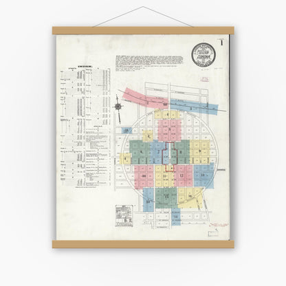 Old map wall art mockup — magnetic wood frame on white wall — Sanborn Fire Insurance Map from Corona, Riverside County, California (1911) - Complete Map Set