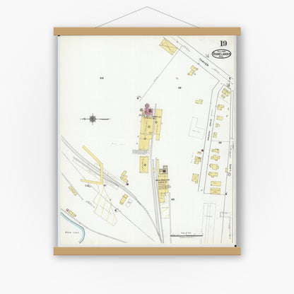 Old map wall art mockup — magnetic wood frame on white wall — Sanborn Fire Insurance Map from Rhinelander, Oneida County, Wisconsin (1920), Sheet #0019