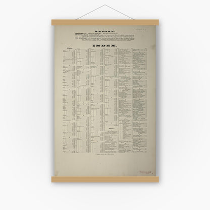 Old map wall art mockup — magnetic wood frame on white wall — Sanborn Fire Insurance Map from Indianapolis, Marion County, Indiana (1887), Sheet #0001