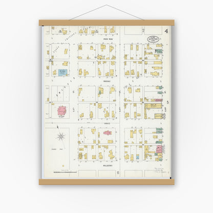 Old map wall art mockup — magnetic wood frame on white wall — Sanborn Fire Insurance Map from Saint Peter, Nicollet County, Minnesota (1900), Sheet #0004