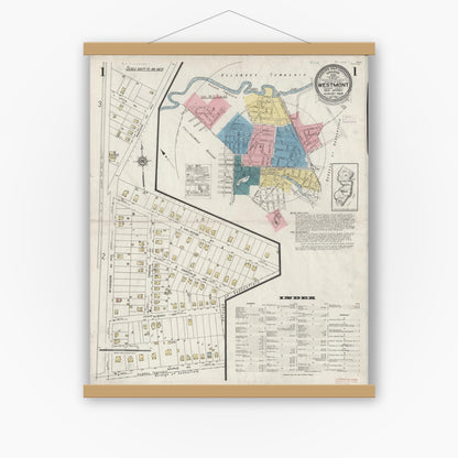 Old map wall art mockup — magnetic wood frame on white wall — Sanborn Fire Insurance Map from Westmont, Camden County, New Jersey (1925), Sheet #0001