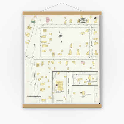 Old map wall art mockup — magnetic wood frame on white wall — Sanborn Fire Insurance Map from Sinclairville, Chautauqua County, New York (1910), Sheet #0002