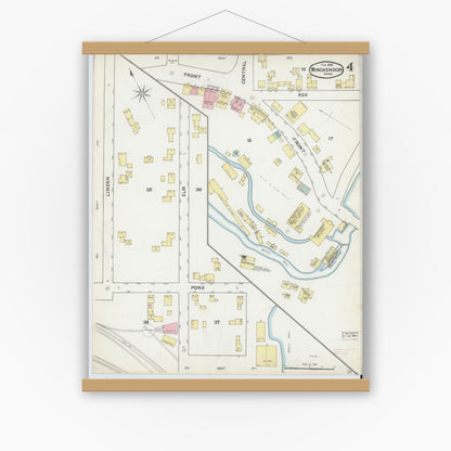 Old map wall art mockup — magnetic wood frame on white wall — Sanborn Fire Insurance Map from Winchendon, Worcester County, Massachusetts (1892), Sheet #0004