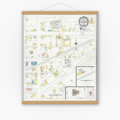 Old map wall art mockup — magnetic wood frame on white wall — Sanborn Fire Insurance Map from Frazeysburg, Muskingum County, Ohio (1928) - Complete Map Set