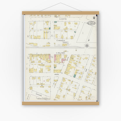 Old map wall art mockup — magnetic wood frame on white wall — Sanborn Fire Insurance Map from Altamont, Effingham County, Illinois (1893), Sheet #0002