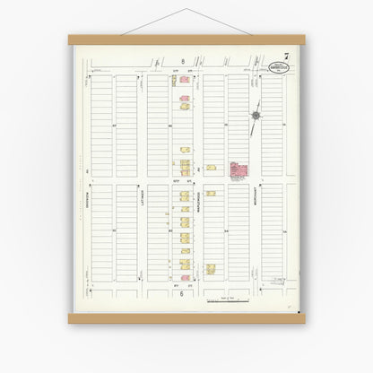 Old map wall art mockup — magnetic wood frame on white wall — Sanborn Fire Insurance Map from Ambridge, Beaver County, Pennsylvania (1911), Sheet #0007