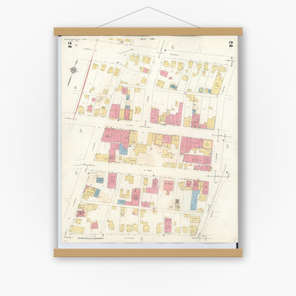 Old map wall art mockup — magnetic wood frame on white wall — Sanborn Fire Insurance Map from Newcomerstown, Tuscarawas County, Ohio (1933), Sheet #0002
