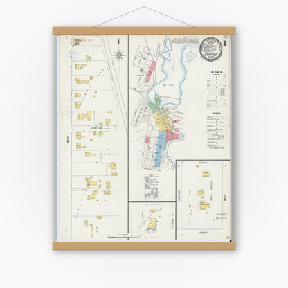 Old map wall art mockup — magnetic wood frame on white wall — Sanborn Fire Insurance Map from Necedah, Juneau County, Wisconsin (1898), Sheet #0001