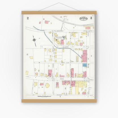 Old map wall art mockup — magnetic wood frame on white wall — Sanborn Fire Insurance Map from Waynesboro, Independent Cities, Virginia (1925), Sheet #0002