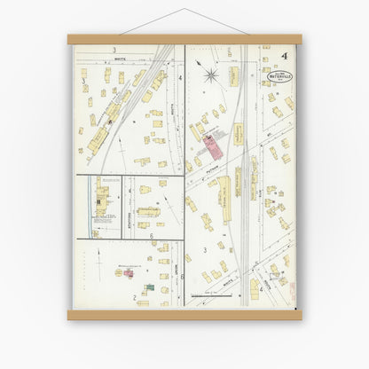Old map wall art mockup — magnetic wood frame on white wall — Sanborn Fire Insurance Map from Waterville, Oneida County, New York (1906), Sheet #0004