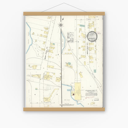 Old map wall art mockup — magnetic wood frame on white wall — Sanborn Fire Insurance Map from Greenwood, Mendocino County, California (1891), Sheet #0001