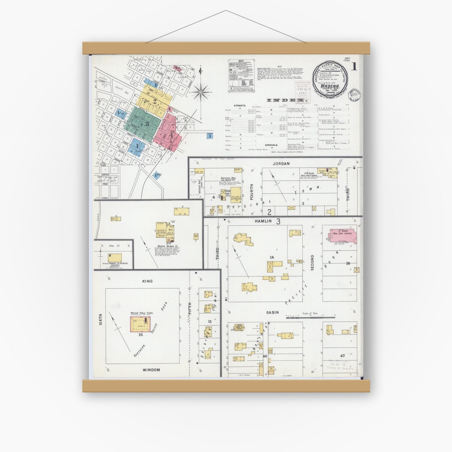 Old map wall art mockup — magnetic wood frame on white wall — Sanborn Fire Insurance Map from Wadena, Wadena County, Minnesota (1899) - Complete Map Set