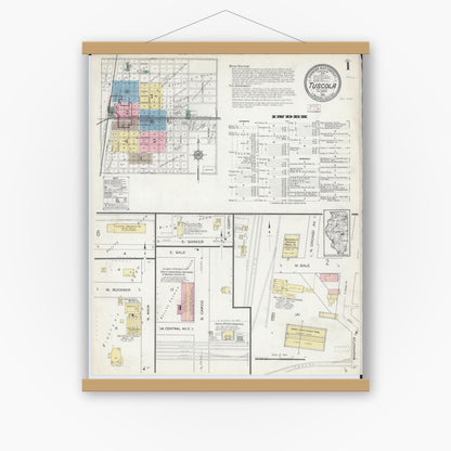 Old map wall art mockup — magnetic wood frame on white wall — Sanborn Fire Insurance Map from Tuscola, Douglas County, Illinois (1914) - Complete Map Set